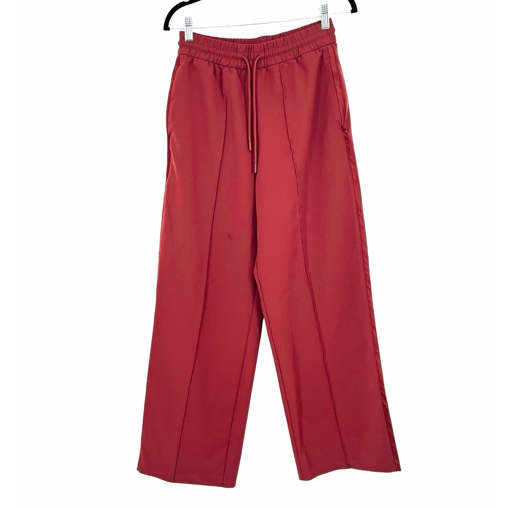 Athleta Womens XS Rust Red Wide Leg Pull On Pants Drawstring Travel Casual